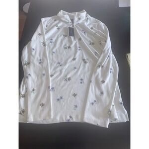 Karen Scott Cream Off White Floral Quarter Zip Pullover New Medium